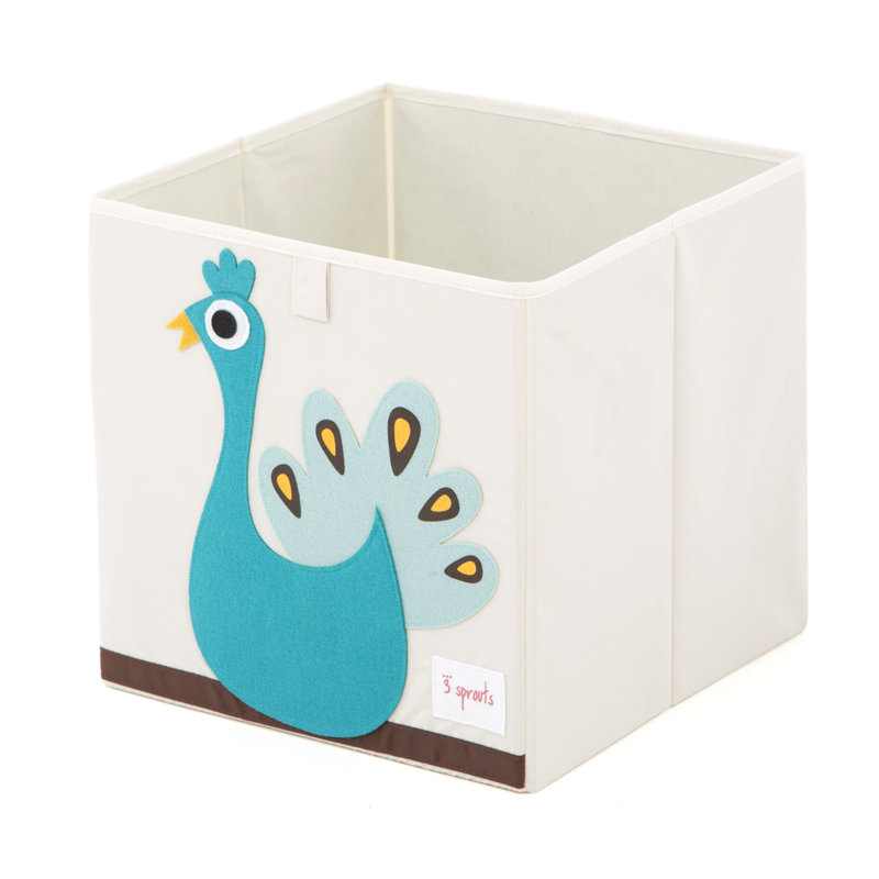 Blue Peacock Foldable Fabric Storage Cube for Kids
