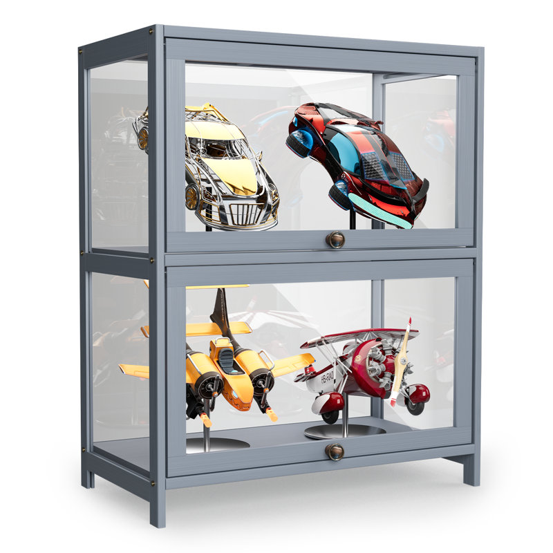 2-Tier Display Cabinet With Flip Up Door, Curio Cabinet Collection Display Case Showcase Bookshelf