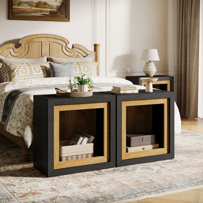 Nightstand With Frame-inspired Design, Cube Bedside Table With Open Storage