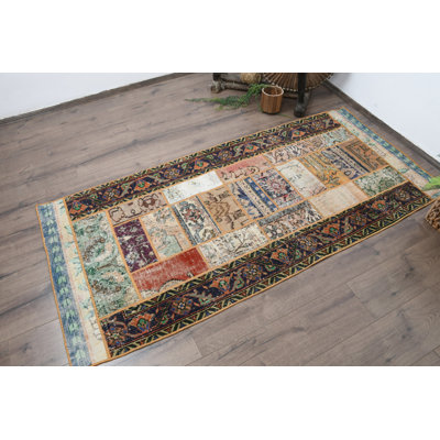 Modern Beige Wool Patchwork Accent Rug, 35x76.8 Inch Rug