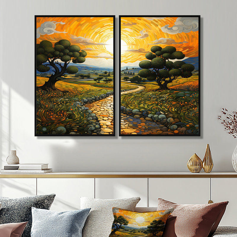 Vangogh Olive Grove In Province - Vangogh, art mural 2 pièces, H 36 po x l 48 po, Noir