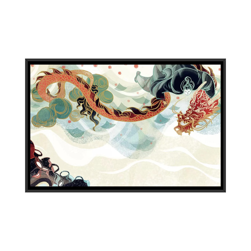 Dragon's Treasure 1 Piece Painting on Canvas, 66.04 cm H x 45.72 cm W, Black Framed