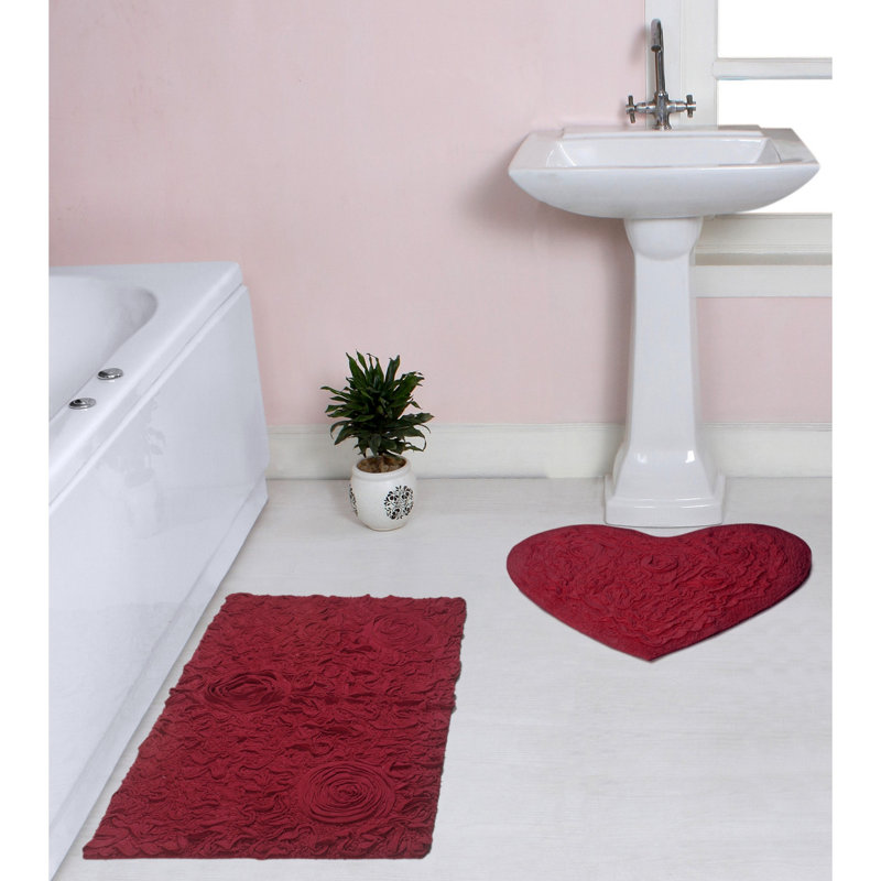 Freida 2 Piece Bath Rug Set, Red