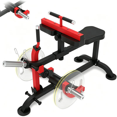 Appareil 2 en 1 pour mollets assis, système de double résistance avec repose-jambes réglable et pédales antidérapantes pour l'entraînement à domicile, noir et rouge