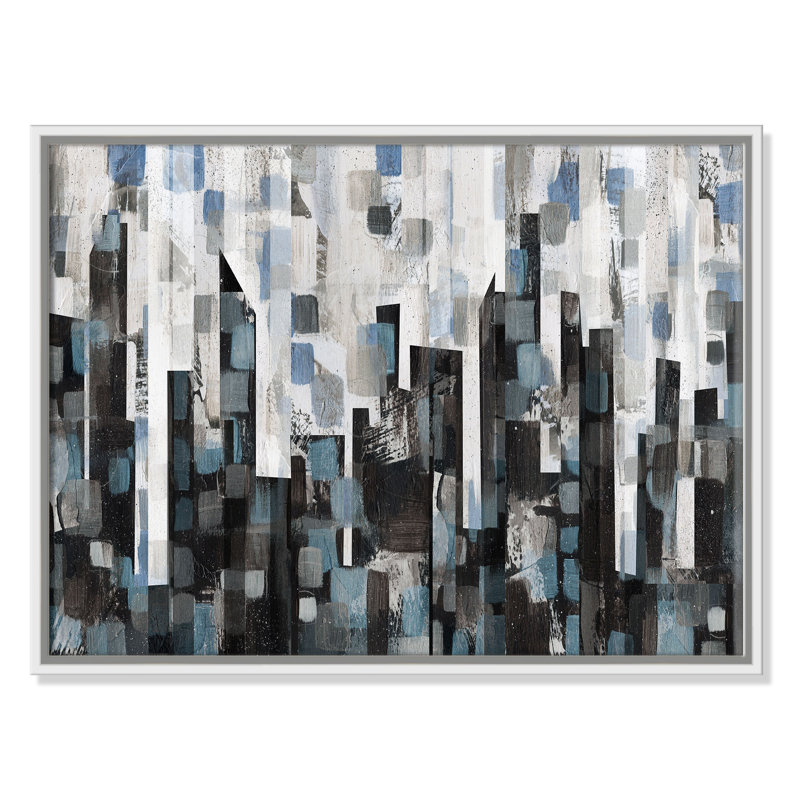 «Patchwork City - Floater Frame», reproduction d'art sur toile, Cadre blanc, H 18 po x l 24 po x P 2 po