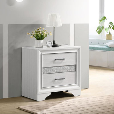 Table de chevet 2 tiroirs avec 1 plateau à bijoux, blanc