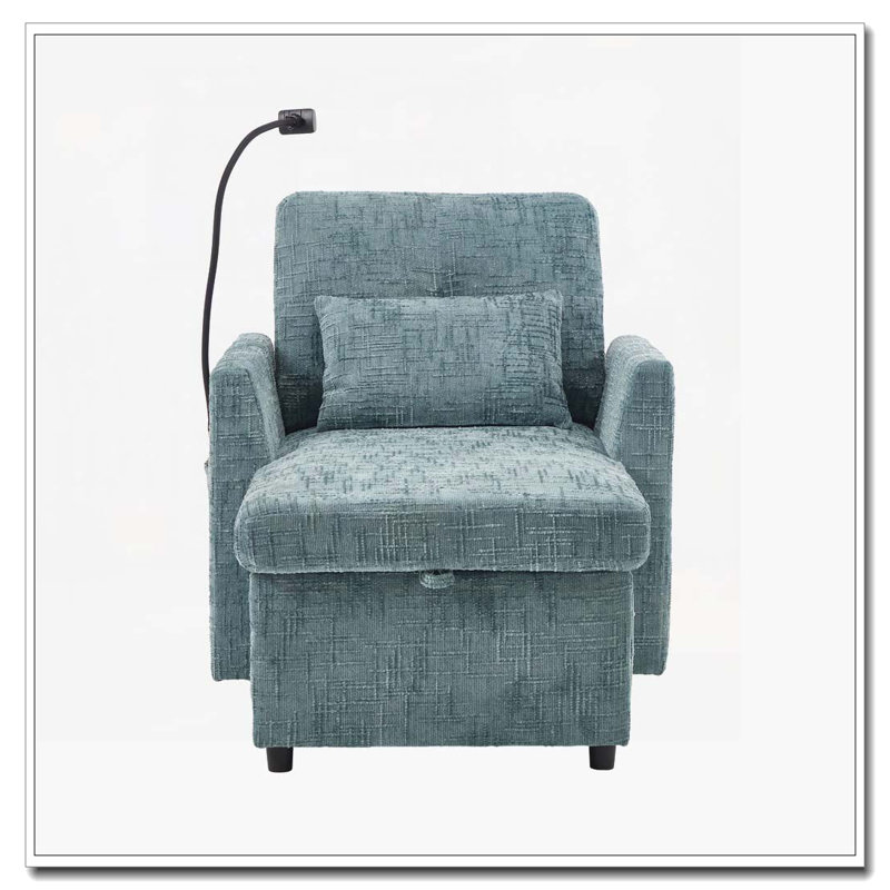 Chaise longue en chenille avec rangement, Bleu lac
