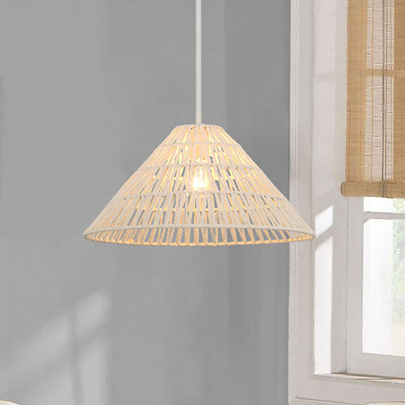 Luminaire suspendu en rotin tissé blanc à 1 lumière Vaden