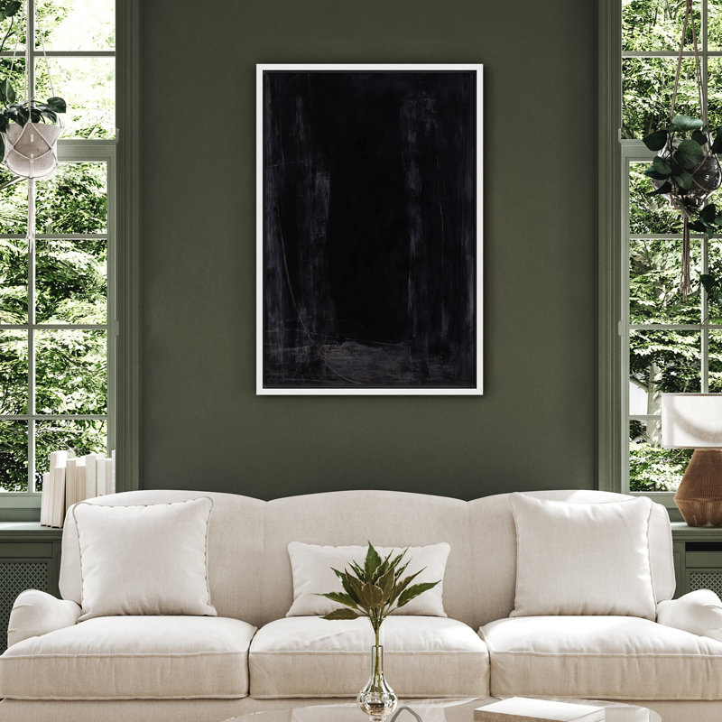 Art mural sur toile abstrait foncé foncé, H 36 po x l 24 po, Blanc, Cadre flottant