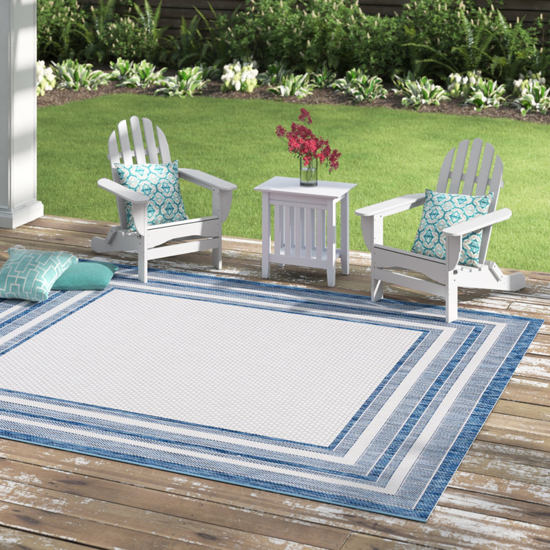 Tapis tissé à la machine Chapa, Rectangle 5 pi 3 po x 7 pi 7 po, Ivory/Navy