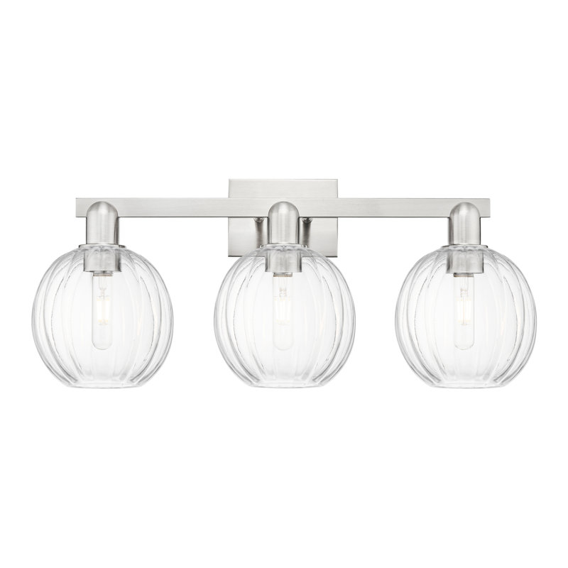 Eldon - 3 Light 26" Globe Shade Bath Vanity Light, Nickel satiné brossé, Clair