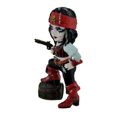 Wickes Nautical hand-painted multicolor cosplay lady pirate with barrel of rum polystone resin decorative figurine — 6 x 3.25 x 2 inches
