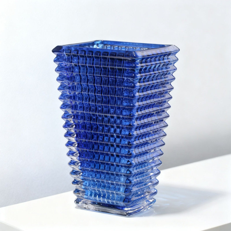 Vase décoratif en verre épaissi trapézoïdal Cobalt