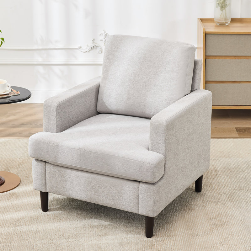 Mid-Century Linen Accent Chair – Stylish, Gray