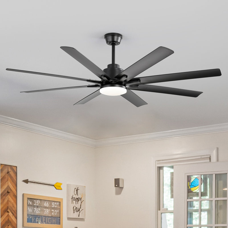 52 po. Grand ventilateur de plafond avec lumière à DEL à intensité variable et 8 pales en ABS, moteur à télécommande réversible pour salon