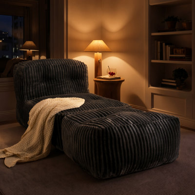 Méridienne surdimensionnée en peluche avec repose-pieds détachable, fauteuil à billes convertible pour chambre à coucher et salon