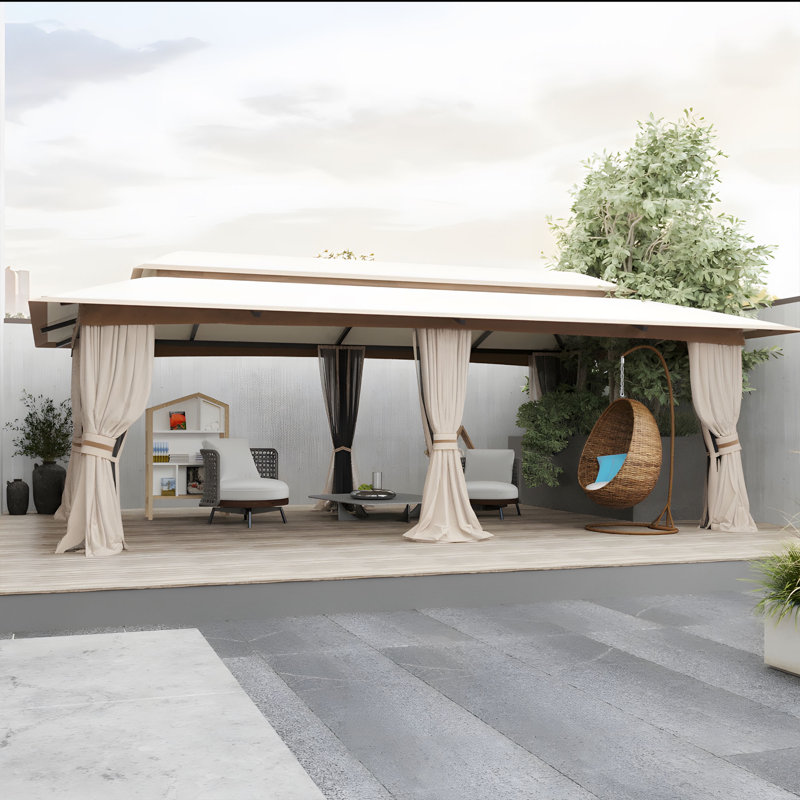 20 Ft. W X 10 Ft. D Metal Patio Gazebo, Beige
