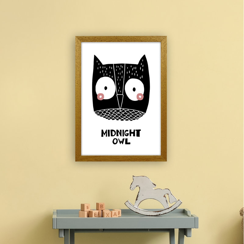 Owl by Miniofmine - Print, 46cm H x 34cm W x 3cm D, Brown Framed