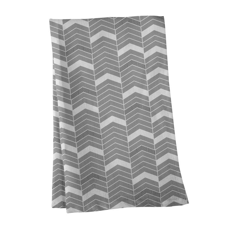 Serviette à thé à chevrons Stephenie, Gris / Noir, Sergé de coton
