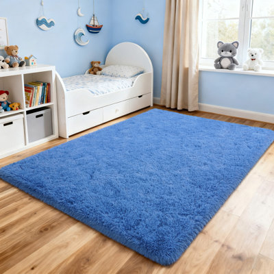 Tapis à poils longs 6 po x 9 pi, tapis moelleux bleu brume pour le salon, tapis à poils longs antidérapant pour chambre de bébé