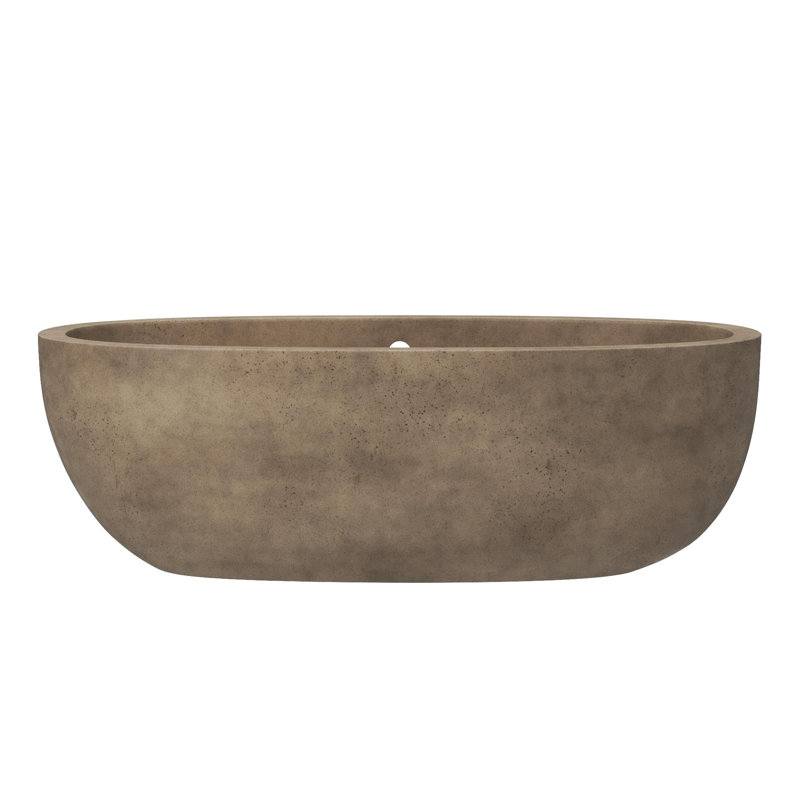 Avalon NativeStone Concrete Freestanding Oval Soaking Bathtub, Earth, 22" H x 36" W x 66" L