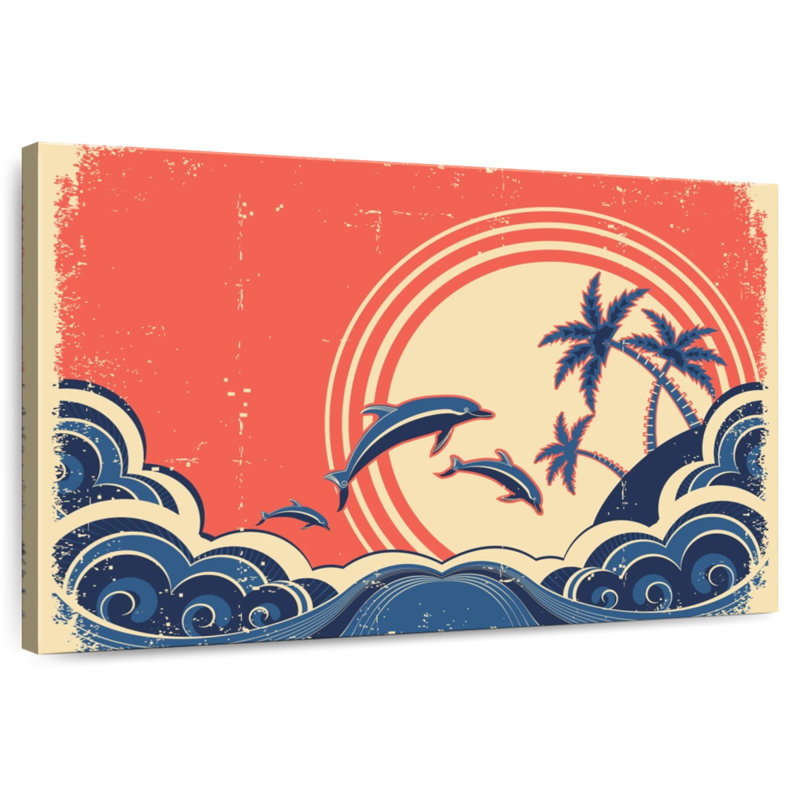 Brampt Retro Beach Dolphins, 34" H x 51" W