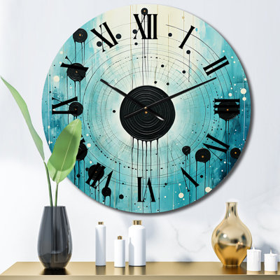 Horloge murale sarcelle et noir Minimalisme lune III - Collages abstraits