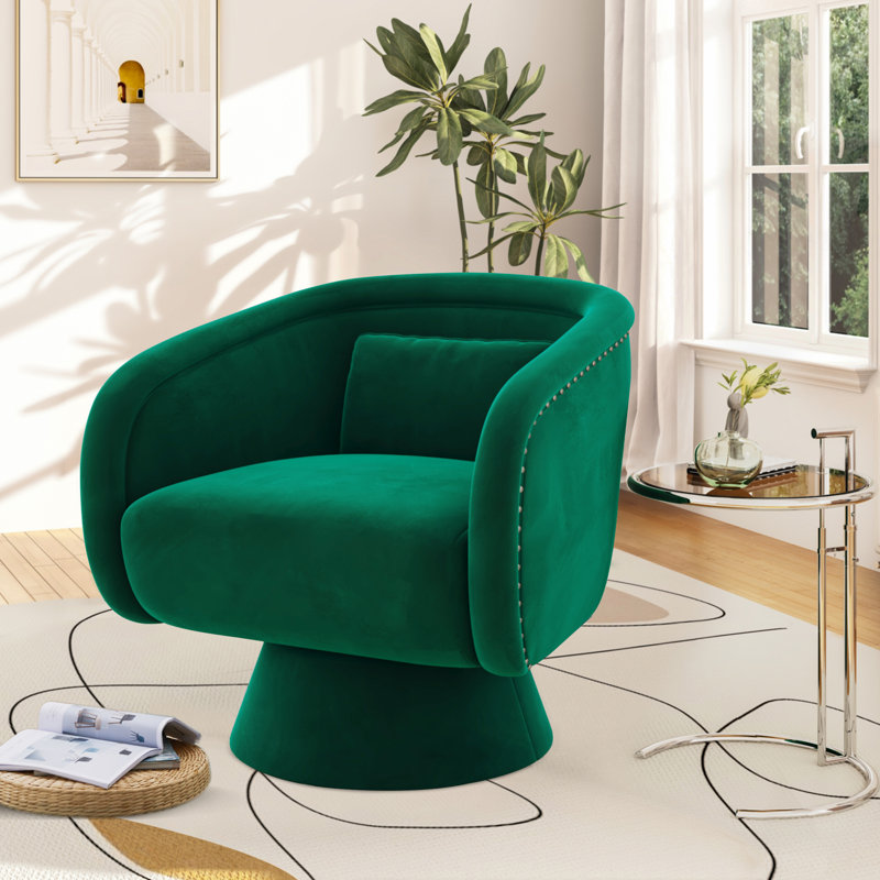 Fauteuil demi-tonneau pivotant clouté, Polyester vert