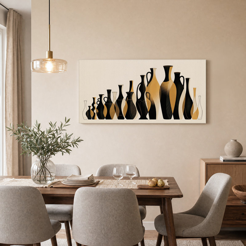 Collection de vases noirs et dorés - Tableau sur toile, 58“W x 28”H