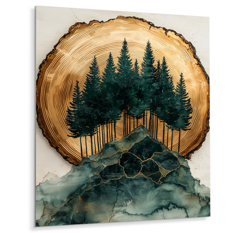 Pin noir sur une glissade d'arbre en bois - impression métallique forêt, H 40 po x l 30 po