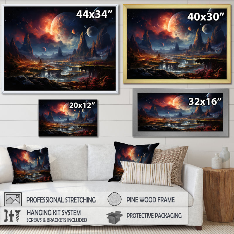 Impression sur toile orange orange et astronomique de l'espace, H 30 po x l 40 po x P 1,5 po, Toile tendue