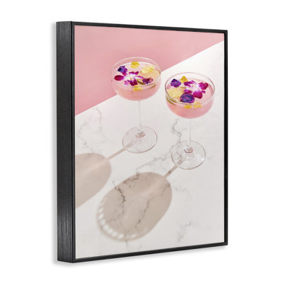 Pink Floral Cocktails  Giclee Art by LISH Creative