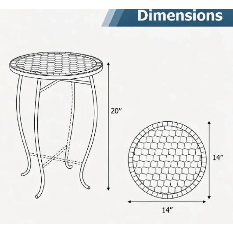 Table de bout d'extérieur en mosaïque florale bleue et noire, table basse d'appoint en métal à base en X, support à plante décoratif avec pieds de protection pour une utilisation à l'extérieur près de la piscine