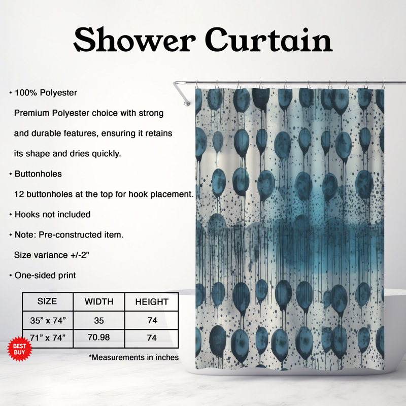 Rideau de douche Rainy Brushstrokes - Premium, H 74 po x l 71 po