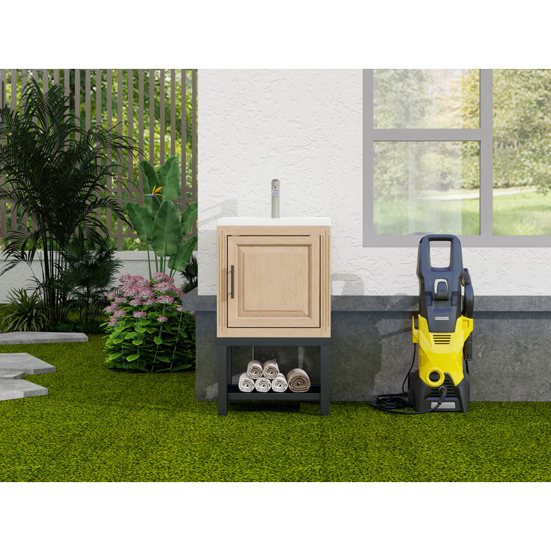 Petit meuble-lavabo autoportant de 20 po avec lavabo et robinet, moderne naturel