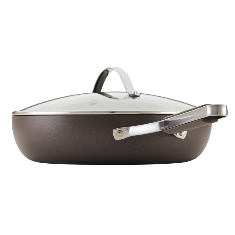 Ayesha Curry Professional Hard Anodized Collection Nonstick Deep Frying Pan with Lid and Helper Handle, 12.25-Inch, Charcoal