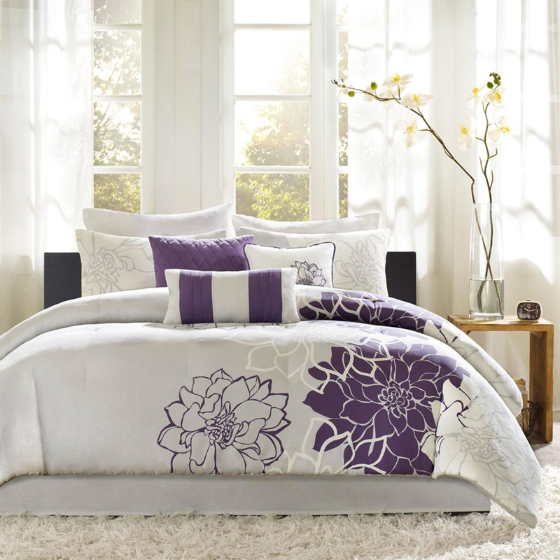 Printed Cotton Sateen Comforter Set Purple