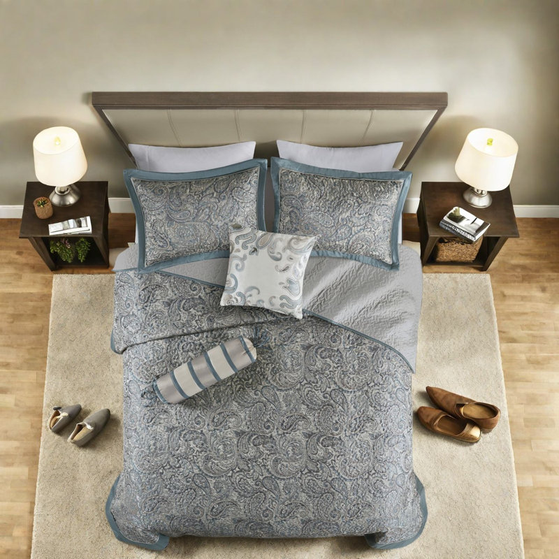 Premium 5 Piece Bedding Sets Cotton Filled Jacquard Teal For Home
