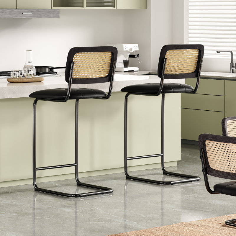 Baur Upholstered Counter Stool with Metal Frame, Black, Black, Bar Stool (30" Seat Height)