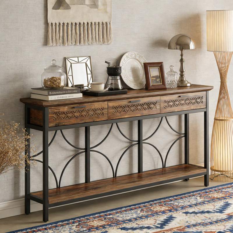 Table d'appoint longue avec tiroirs de rangement