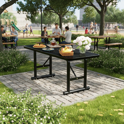 Table de pique-nique d'extérieur enduite de patio, table de salle à manger en métal robuste