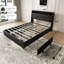 Structure de lit double avec tête de lit, rangement et métal insonorisé, noir, sans sommier tapissier, rangement et prises de tête de lit ergonomiques pour la chambre à coucher, silencieux, à ressort, chambre à coucher, noir