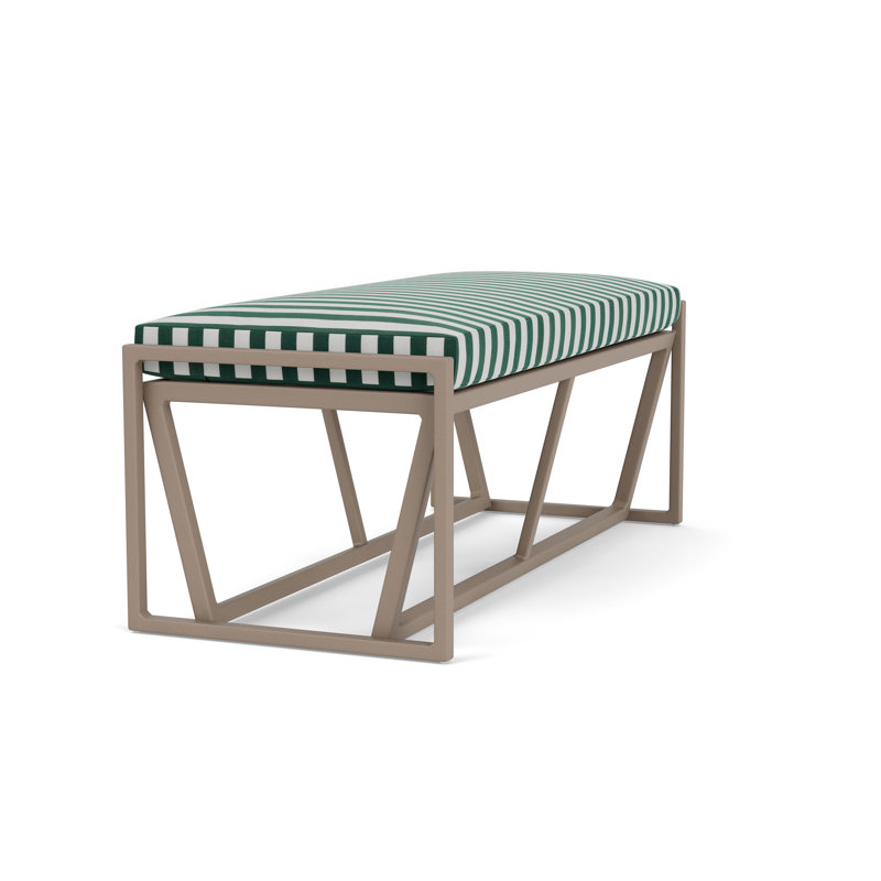 Summit Outdoor Dining Bench, French Beige, Safari White Stripe