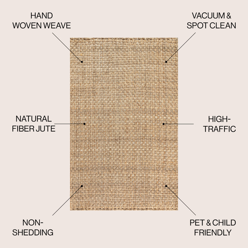 Ehlers Hand Woven Boucle Chunky Jute Natural Rug, Rectangle 4' x 6'