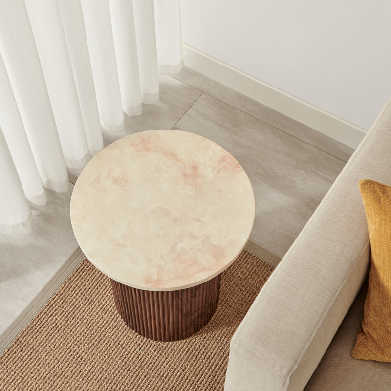 Penny Pedestal End Table, Dark Brown Wood