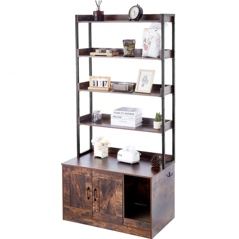 Meuble à litière en bois pour chat caché avec 4 tablettes