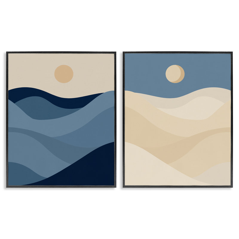  Boho Waves & Dunes, ensemble de 2 giclées par Daphne Polselli, H 20 po x l 16 po, Giclée encadrée noir minuit