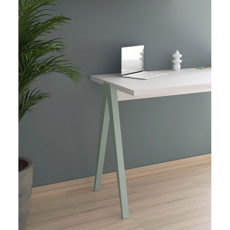 Dikili Solid Wood Base Writing Desk, White/Green