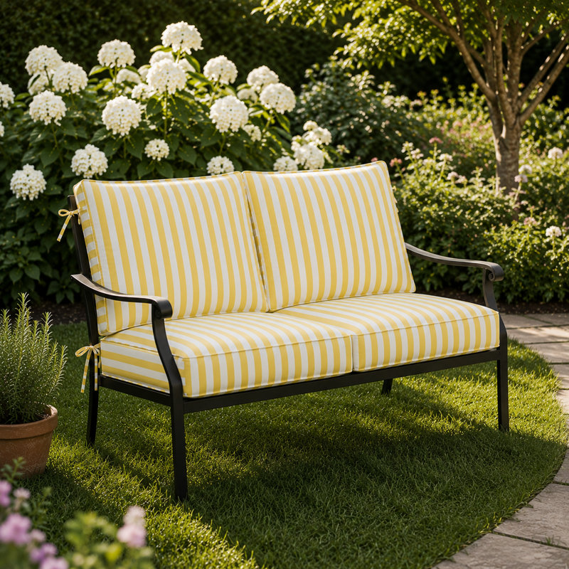 3" Deep Seat Cushion Stripe Border Frame - Water-Resistant, Yellow, 22" W x 22" D