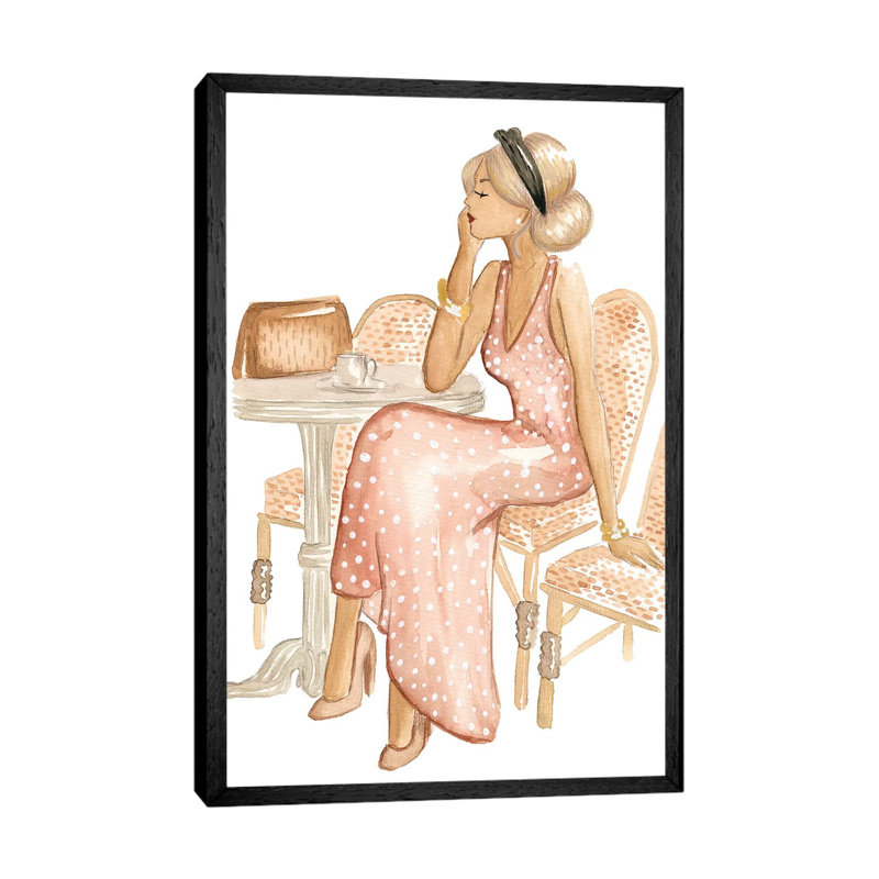 Cafe À Paris by Sabina Fenn - Painting on Canvas, Black Floater Framed, 101.6cm H x 66.04cm W x 3.81cm D